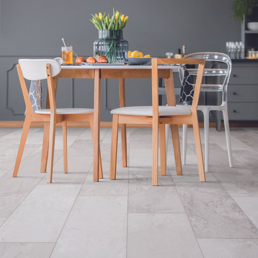tile flooring installation in a dining room