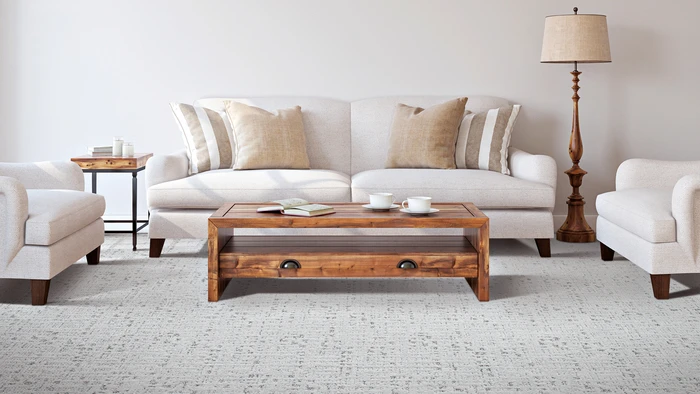 patterned carpet in living room