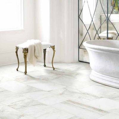 white tile floors in a classy wisconsin bathroom